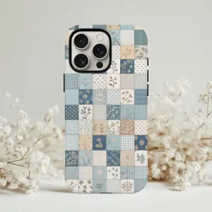 Coastal Blue Quilt Phone Case Cottagecore Vintage Design