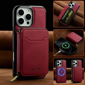 Compatible with iPhone 17 Pro Max 16 Pro Max 15 Pro Max 14 13 12 11 Pro Plus Case Wallet with RFID Blocking Card Holder for Women Men, TPU+PC Magnetic Snap Flip Zipper Strap Wallet Phone Case Accessories Fit for iPhone 17-11 Series
