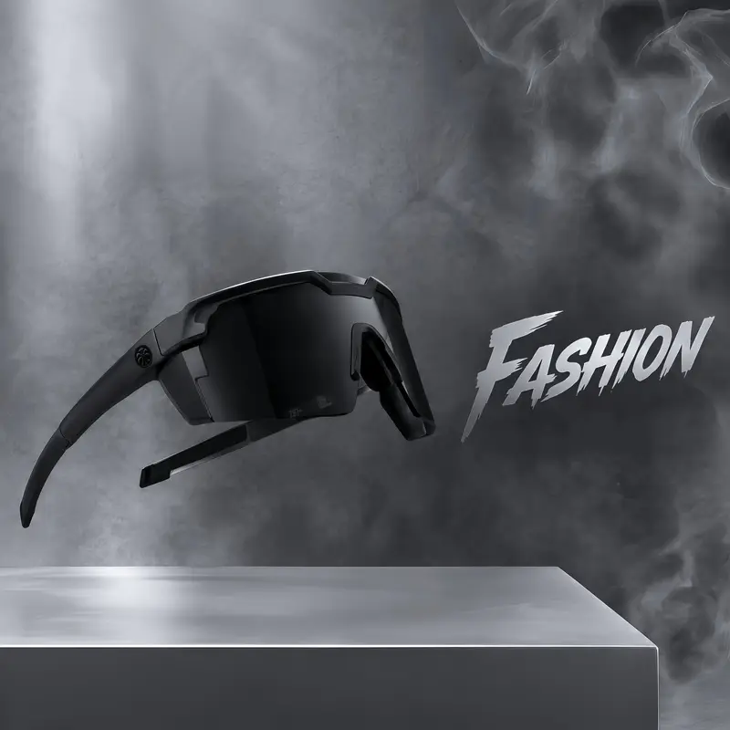 New high-quality luxury sunglasses featuring a square, single-piece lens; unisex design with UV400 protection and Z87+ safety certification.
