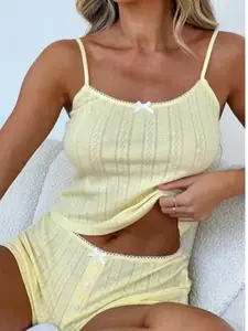 Cami Two Piece Lounge Set Casual Loungewear Pajama Nightwear Top Womenswear Bottoms Elegant