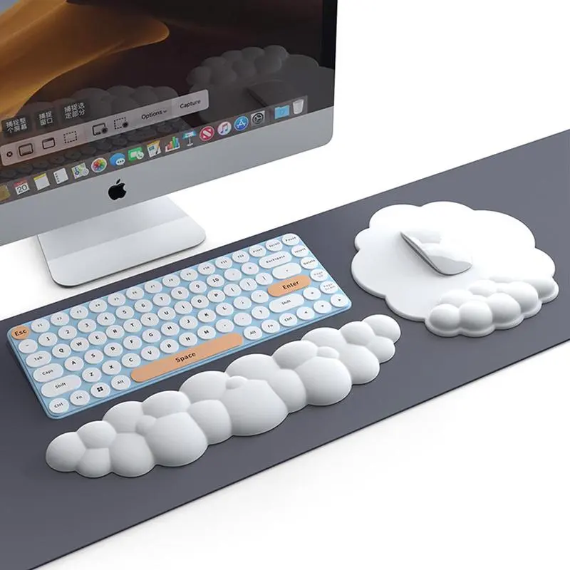 Cloud-Shaped Ergonomic Wrist Rest & Mouse Pad Set, Breathable Memory Foam Keyboard Wrist Pad with Support, Black Desktop Accessory for Office-Home Use, Halloween Christmas Thanksgiving Gift for Gamers