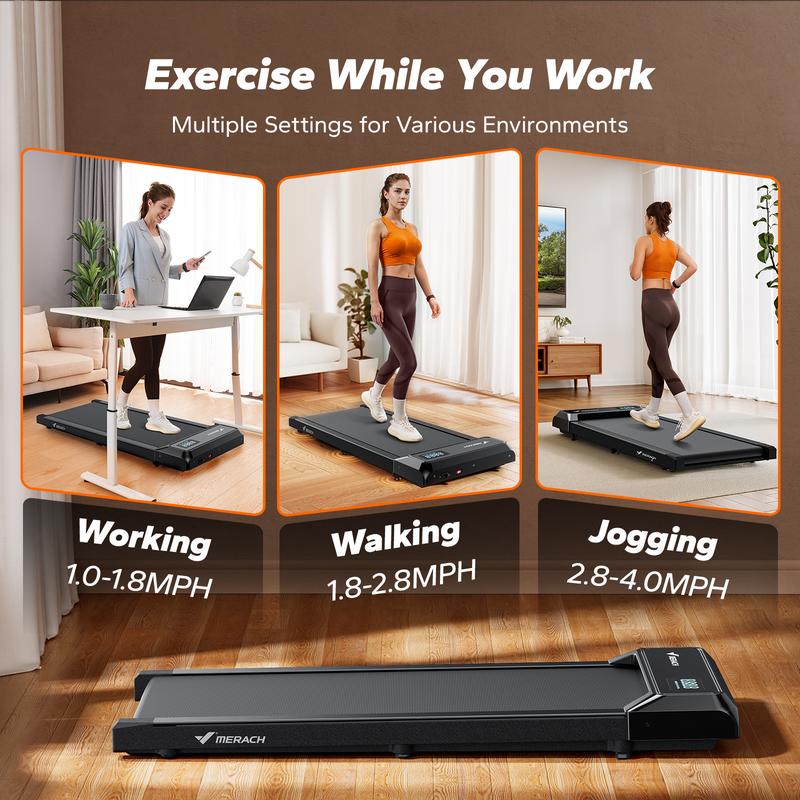 Merach Under Desk 2-in-1 Walking Pad for Home & Office,  2.25HP Low-Noise Portable 265lbs Treadmill with LED Display for Walking and Jogging, TikTokShopBlackFriday