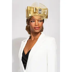 Adriana Large Bow Satin Jeweled Mesh Fascinator Headband