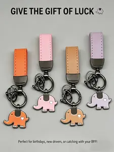 LUVTAG Lucky Elephant Keychain, Cute Enamel Animal Bag Charm with PU Leather Strap, Durable Zinc Alloy Car Key Holder, Perfect Birthday/Christmas/New Driver Holiday Gift for Women