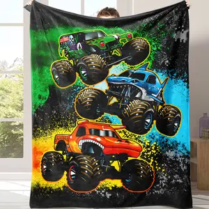 Monster Truck Throw Blanket for Boys | Viral 3 Cool Trucks Design, Ultra Soft Plush Fleece Blanket, Perfect Birthday/Christmas Gift for Monster Truck Fans Ultra Soft Flannel Throw, Ideal Gift for Truck-Loving Boys