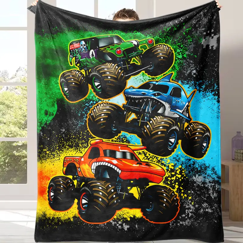 Monster Truck Throw Blanket for Boys | Viral 3 Cool Trucks Design, Ultra Soft Plush Fleece Blanket, Perfect Birthday/Christmas Gift for Monster Truck Fans Ultra Soft Flannel Throw, Ideal Gift for Truck-Loving Boys