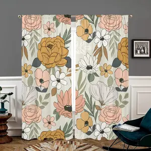 Floral Print Curtain, 2 Counts Boho Style Door Curtain, Home Decoration Curtain, Home Decorative Curtain for Living Room Bedroom Apartment Kitchen Study Bathroom, Interior Decoration Accessories