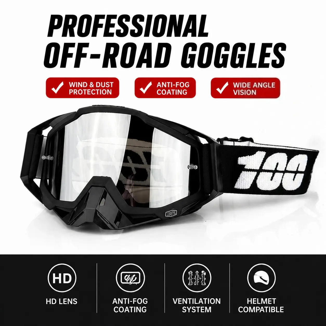 Motorcycle Goggles for Men Women, Snow Goggles with Over Glasses, Anti-Fog UV Protection Detachable Lens Ventilated for ATV Motocross Off Road Dirt Bike Skiing Snowboarding Riding Gear, Outdoor Riding Goggles, Motorcycle Protective Gear