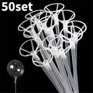 50 Set 16in Bobo Balloon Sticks with Cups, Clear Big Balloon Holders, Long Without Connector, Ideal for Birthday Party Graduation
