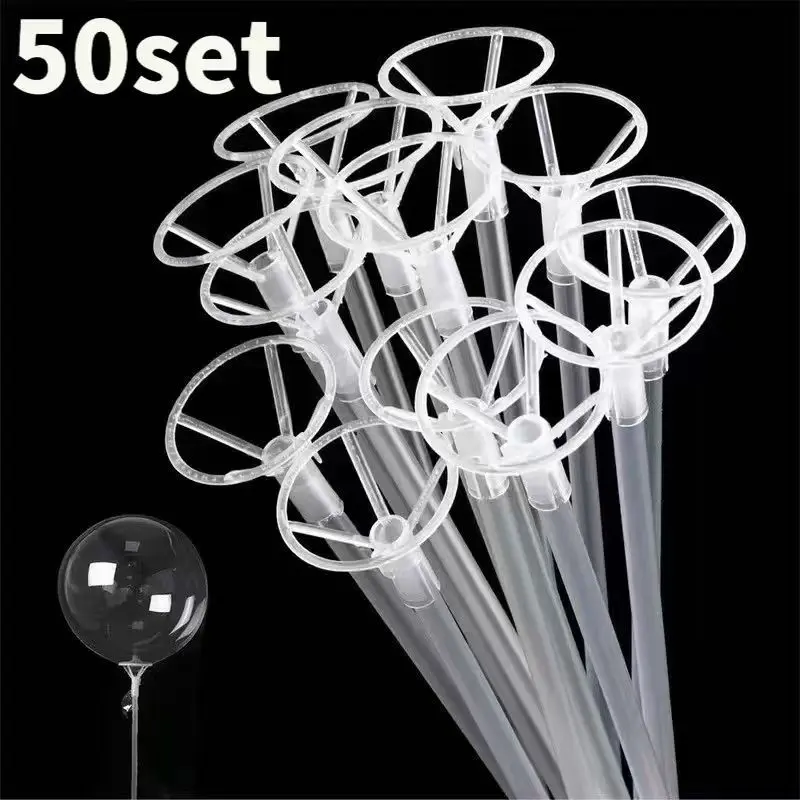 50 Set 16in Bobo Balloon Sticks with Cups, Clear Big Balloon Holders, Long Without Connector, Ideal for Birthday Party Graduation, Balloon Stand