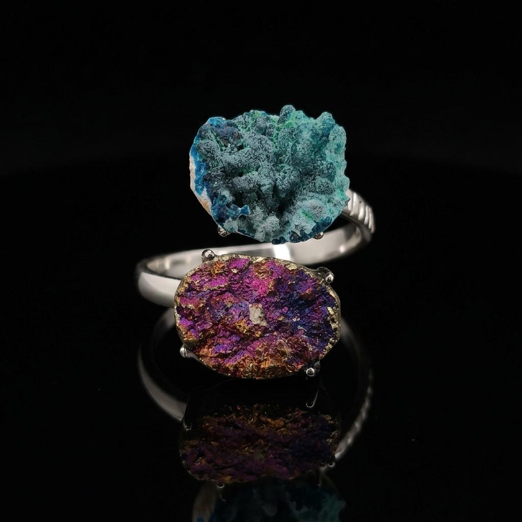 Unique natural crystal ring Natural raw stone and ore ring, crystal tooth ring inlay, fashionable and unique design with a sense of individuality, natural raw stone for women