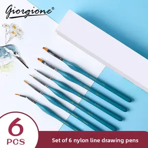 Art 6-Piece Nylon Hair Hook Brush Set for Acrylic Watercolor Gouache Oil Painting - Artist Essential Brush Pack