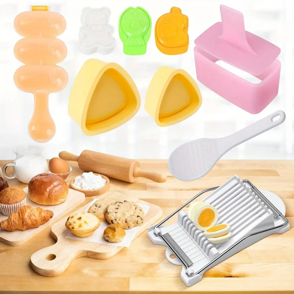 8PCS Musubi Molds Kit with Spam Slicer Rice Ball Mold Sushi Rolling Mat Rice Molds Onigiri Mold Set Sushi Making Tool for Bento Kitchen Egg Slicer