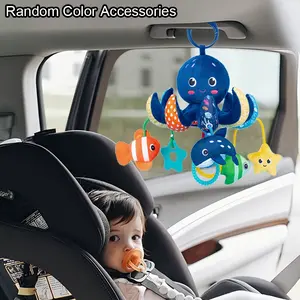 Cute Octopus Stroller Hanging Toy, Plush Ocean Animal Pull Rope, Baby essentials, Sensory, Rattle Bell Teether, Bibi Sound, Squeaky, Newborn Baby Shower Gift
