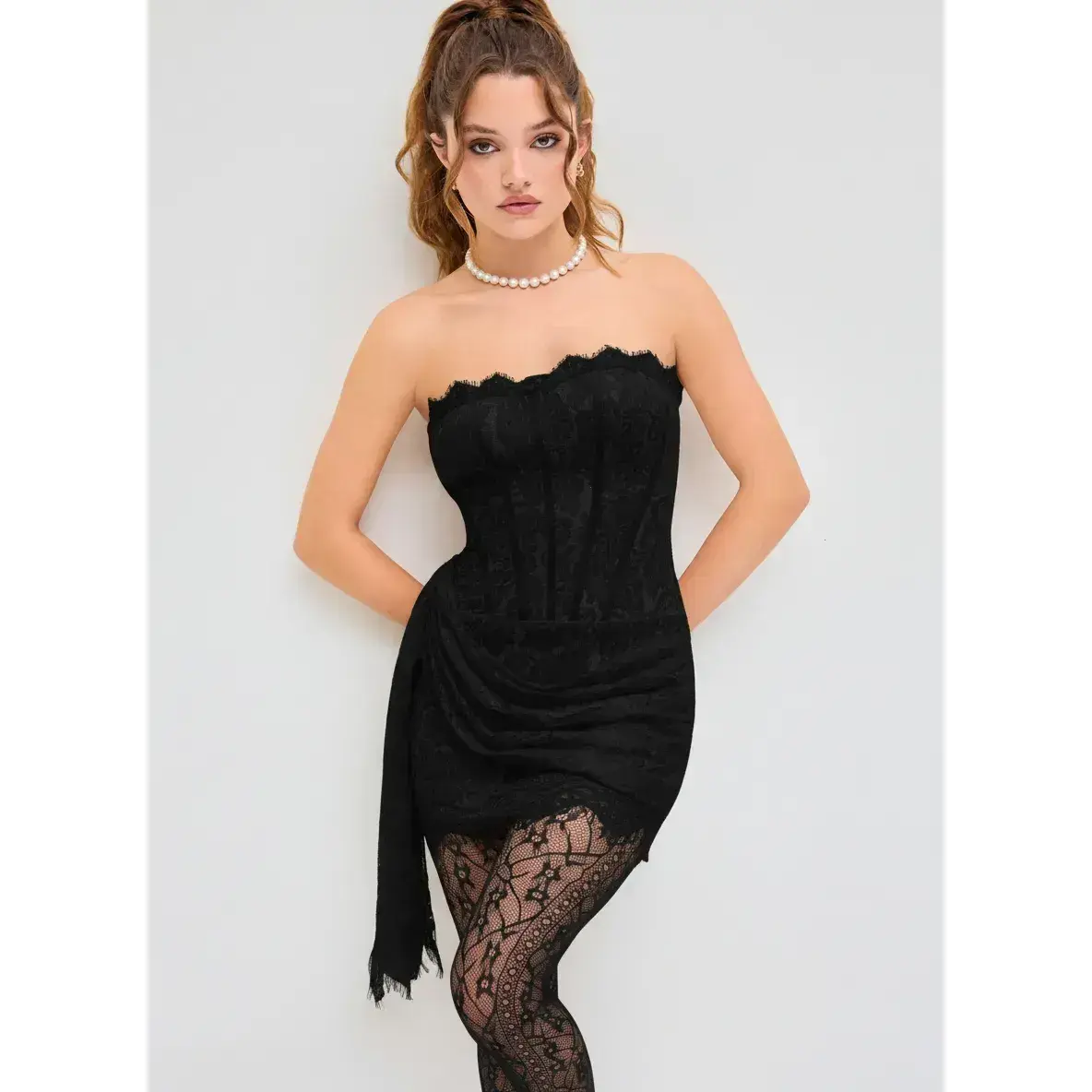 lace tube tie back mini dress Lace Tube Tie Back Mini Dress