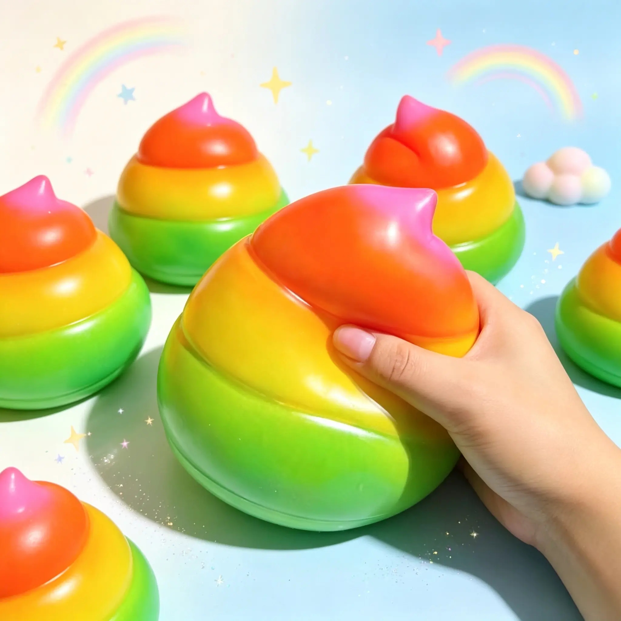 [Jumbo Rainbow Poop Squishy] Handmade DIY TPR Squishies 14*14cm Soft Stress Ball Fast Rebound