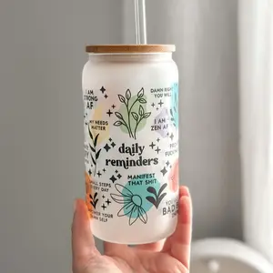 Daily Reminders Glass tumbler Color Affirmations Glass cup 16oz Daily affirmations tumbler gift for best friend tumbler mental health gift Drinkware Bottles