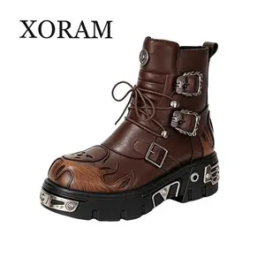 XORAM Men's Edgy Streetwear Footwear Mens Skull Boots That Slay | Chunky Sole  chunkplatformbikerboots mentrendyhightopboots 561220-J