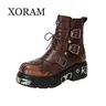 XORAM Men's Edgy Skull Platform Biker Punk Boots - EVA Chunky Sole, PU Leather, No Excess Bulk, Trendy High-Top Streetwear Footwear 561220-J, Chunky Heel, Platform Heel, Synthetic Leather, Chunky Sole Design
