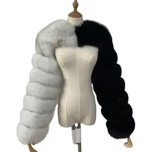 Women's Super Short Faux Fur Jacket Fashion Two Sleeves Winter Womenswear Coats Minimalist Basic Tops Outerwear Casual Black Fluffy Solid Cocktail White Polyester Material