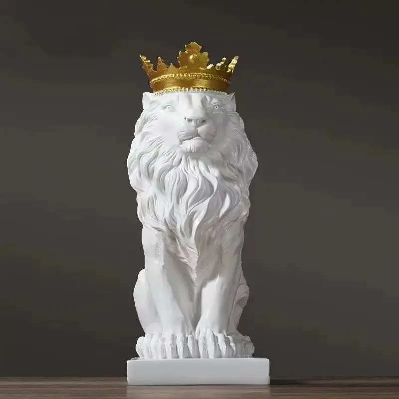 Nordic Lion Sculpture Ornament Home Decor Accessory Collectible Figurine Animal Artwork Living Room European Style Gold Crown King of Beasts Leader Energy Home Decor Gift Resin Animal Sculptures