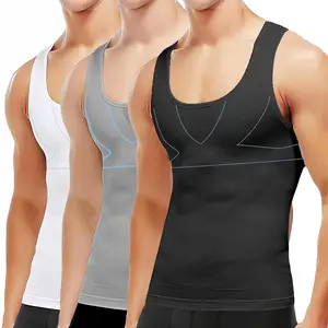 1-3 Pack Menswear Compression Body Shaper Shapewear Breathable Lightweight Tank Tops Athletic Compression Sports Stretch T-Shirts Fitness Workout Vest Undershirt Gym Suit Layer Soft Clothes Polyester