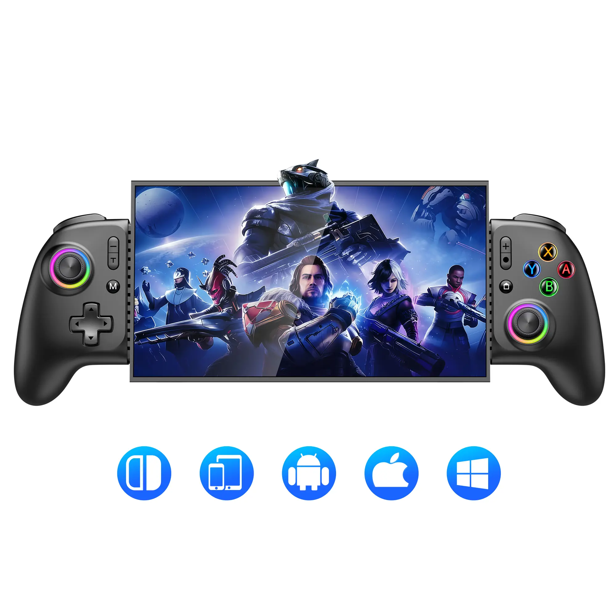 BEBONCOOL Wireless Gaming Controller for Switch 2/Switch OLED & Mobile – Hall Effect Joysticks with Zero Drift, Linear Triggers, Turbo & Macro Back Buttons, Stretchable Phone/Tablet Clip, RGB Backlight, 10H Battery