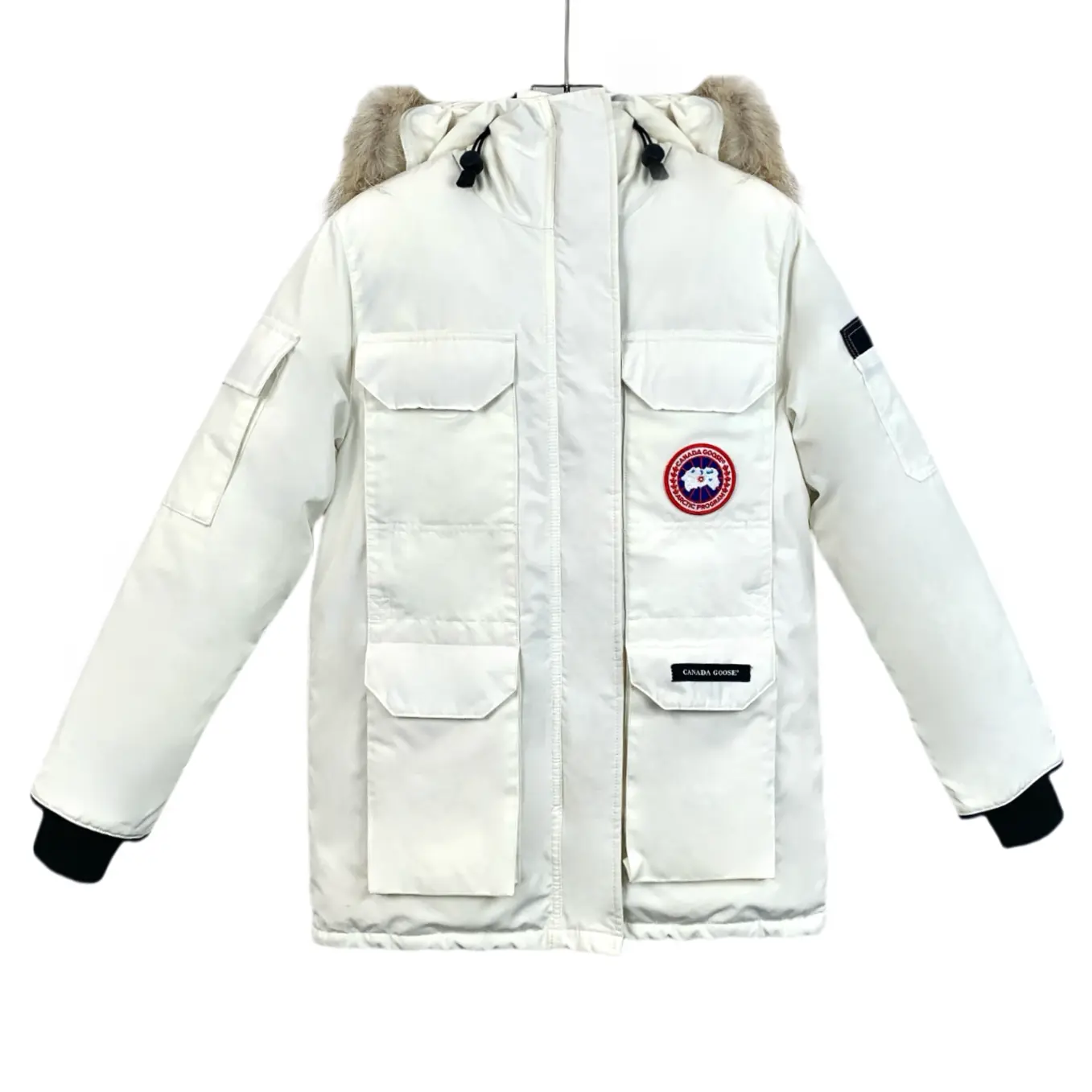 RDLT-Canada Goose Size XS White Logo Patch Hooded Fur Trim Expedition Down Jacket-H12317