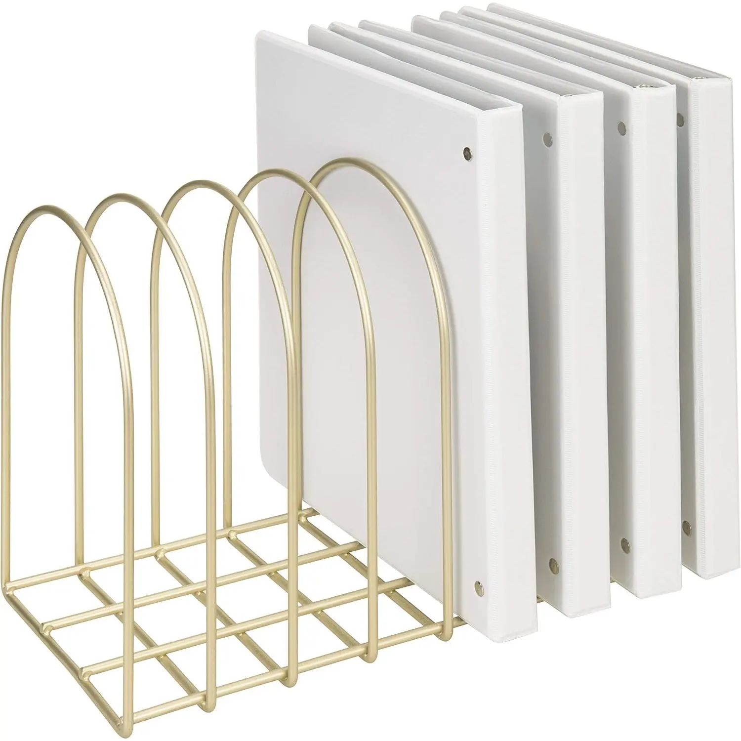 Large Desktop Document Holder, Brass Metal Wire File Folder Organizer Rack with 8-Slots and Arch Design