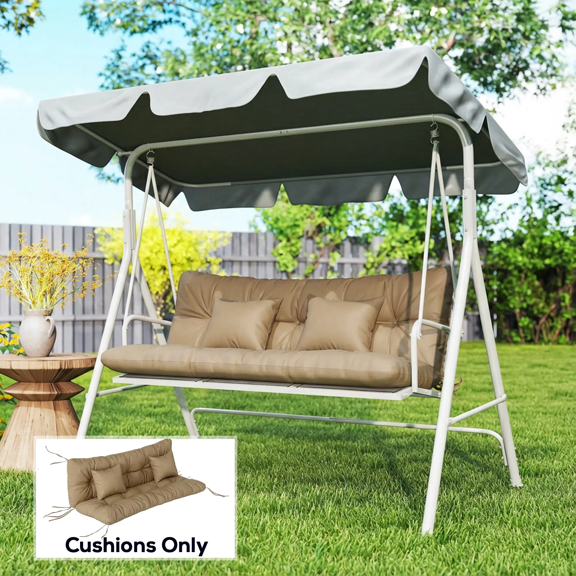 Four piece outdoor bench cushion pillow set dense filled tufted style fixed ties suitable for patio courtyard leisure