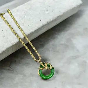 Green Gemstone Dragon Necklace