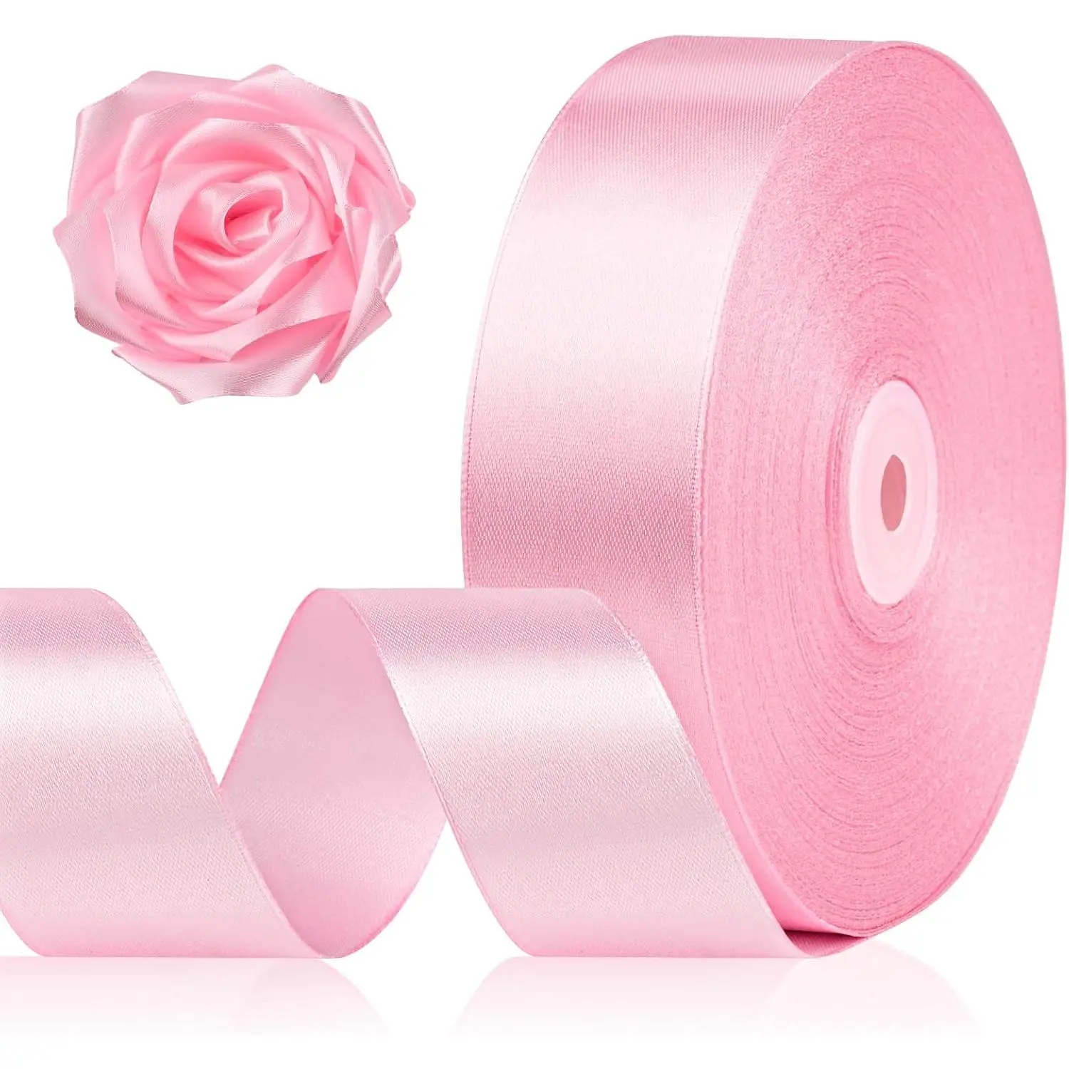 1-1/2 Inch 100 Yards Pink Satin Ribbon, Solid Fabric Ribbon Roll for Flower Bouquet,  Wrapping, Roses Making, Handmade Crafts