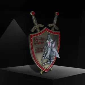 Knight Shield Design Commemorative Coin, 1 Count Double Sided Embossed Gold Plated Commemorative Coin, Unique Gift for Military Enthusiasts