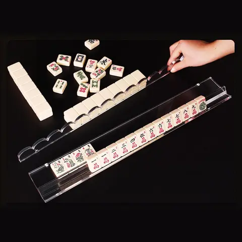 4PCS High-Grade Durable Acrylic American Mahjong Rack Set, Easy-Slide Innovative Wave-Design Pushers, Stable Flat-Lay Tile Stand Holders for Enthusiasts’ Intense Board Game Play