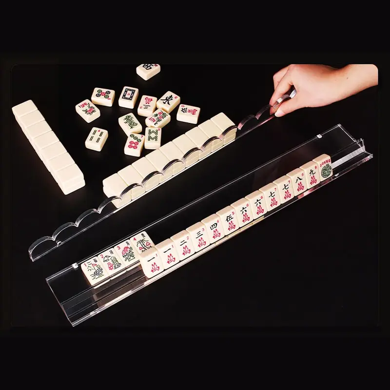 4PCS High-Grade Durable Acrylic American Mahjong Rack Set, Easy-Slide Innovative Wave-Design Pushers, Stable Flat-Lay Tile Stand Holders for Enthusiasts’ Intense Board Game Play