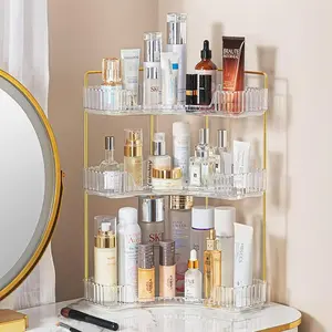 Transparent Acrylic Makeup Organizer Corner Storage Box, Cosmetic Display Rack for Skincare Products, Bathroom & Vanity Organiser