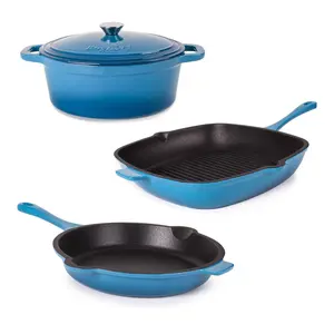 BergHOFF Neo Cast Iron Grill Pan, Frypan & OvalDutch Oven Se