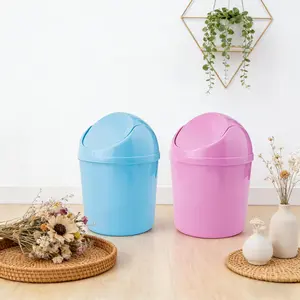 SICANDAENHK Mini Desktop Wastebasket 2-Pack Blue & Purple Plastic Trash Cans with Swing Lids 120 Extra Bags for Easy Replacement Ideal for Small Spaces
