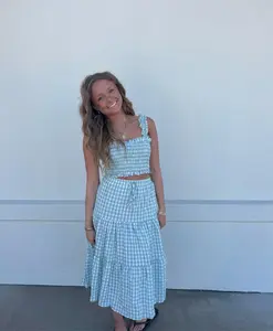 Gingham Crop Top and Tiered Mini Skirt Set