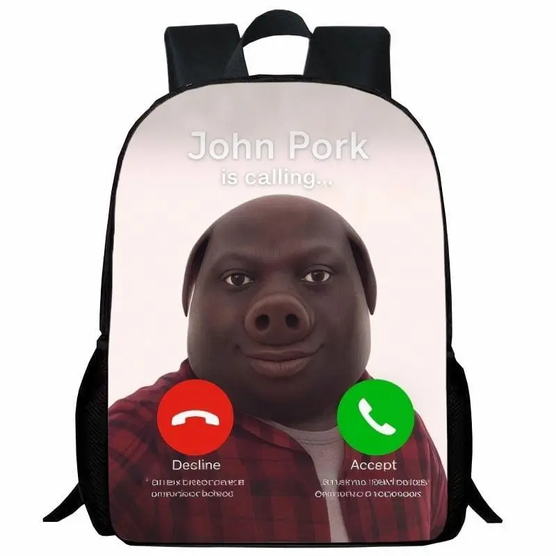 Funny John Video Pig Pork Student Backpack Cartoon Anime Backpack for Mens Womens
