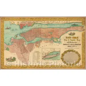 New York City & County - Commemorative Map, 1855 | Historical Map Print