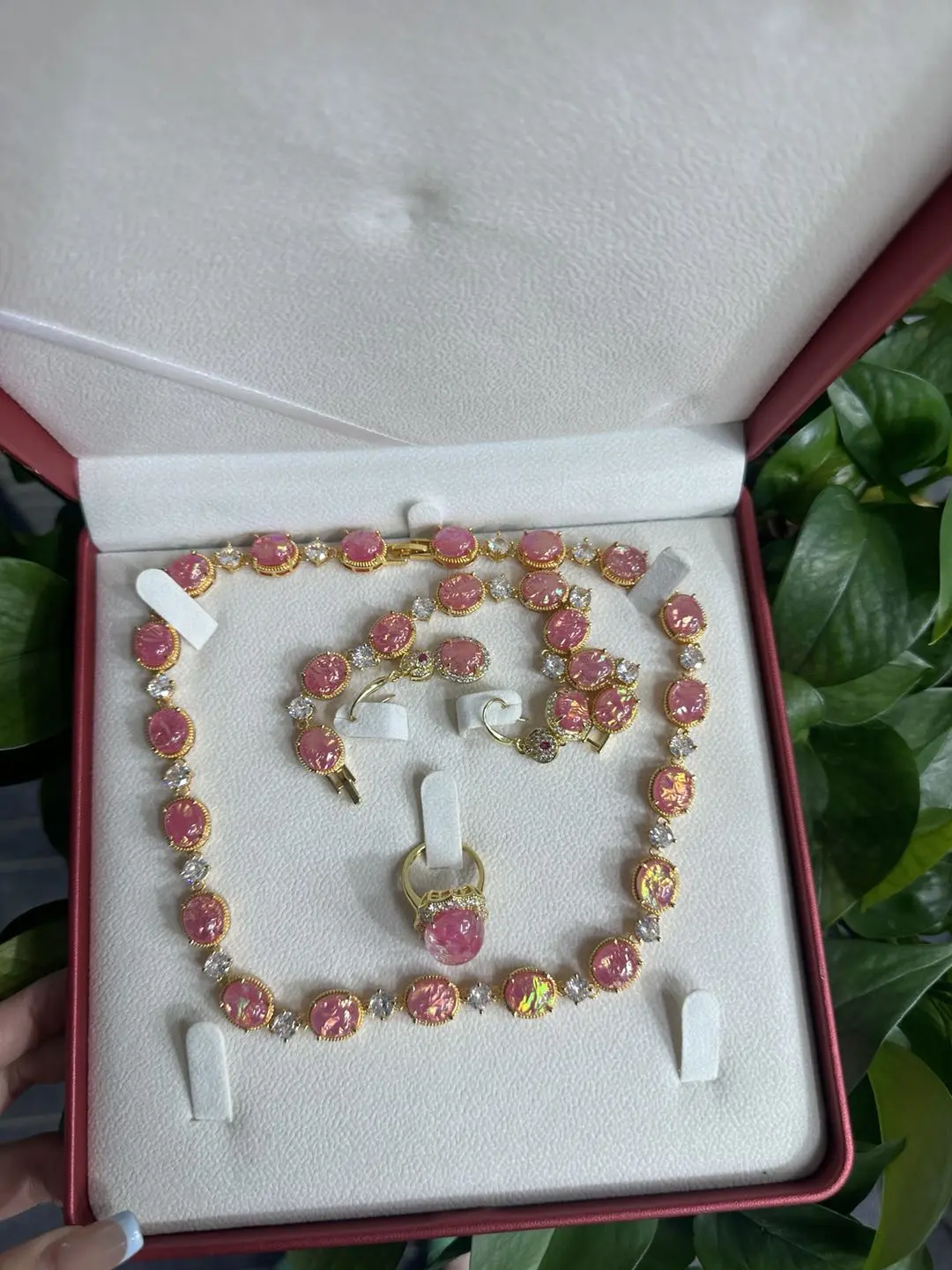 Natural Crystal Jewelry Set, Rose (14197)gc Pink Opal Adorned Natural Crystals Accessory, No