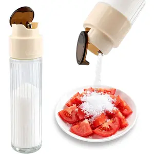 16.9 OZ Sugar Dispenser with Automatic Pouring Switch, Large Capacity Glass Jar for Coffee Creamer, Salt, Glass Sugar Dispenser with Stickers for Home, Kitchen, Coffee Station(COLOR:white)