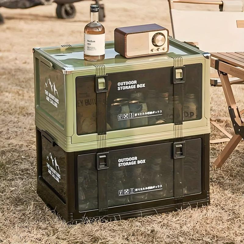 Foldable Camping Storage Box - Multi-Layer Thickened Design with Lid, Durable Plastic Portable Storage Container for Outdoor Picnics & Car Trips, Sturdy-Structure Auto Camping Accessory, Outdoor Storage Cabinet/Rack