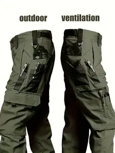 Men's Outdoor Tactical Work Pants, Multi-Pocket Casual Hiking Climbing Sports Pants, Adjustable Waist, Anti-Scratch Breathable Long Pants, Casual Comfy Trouser