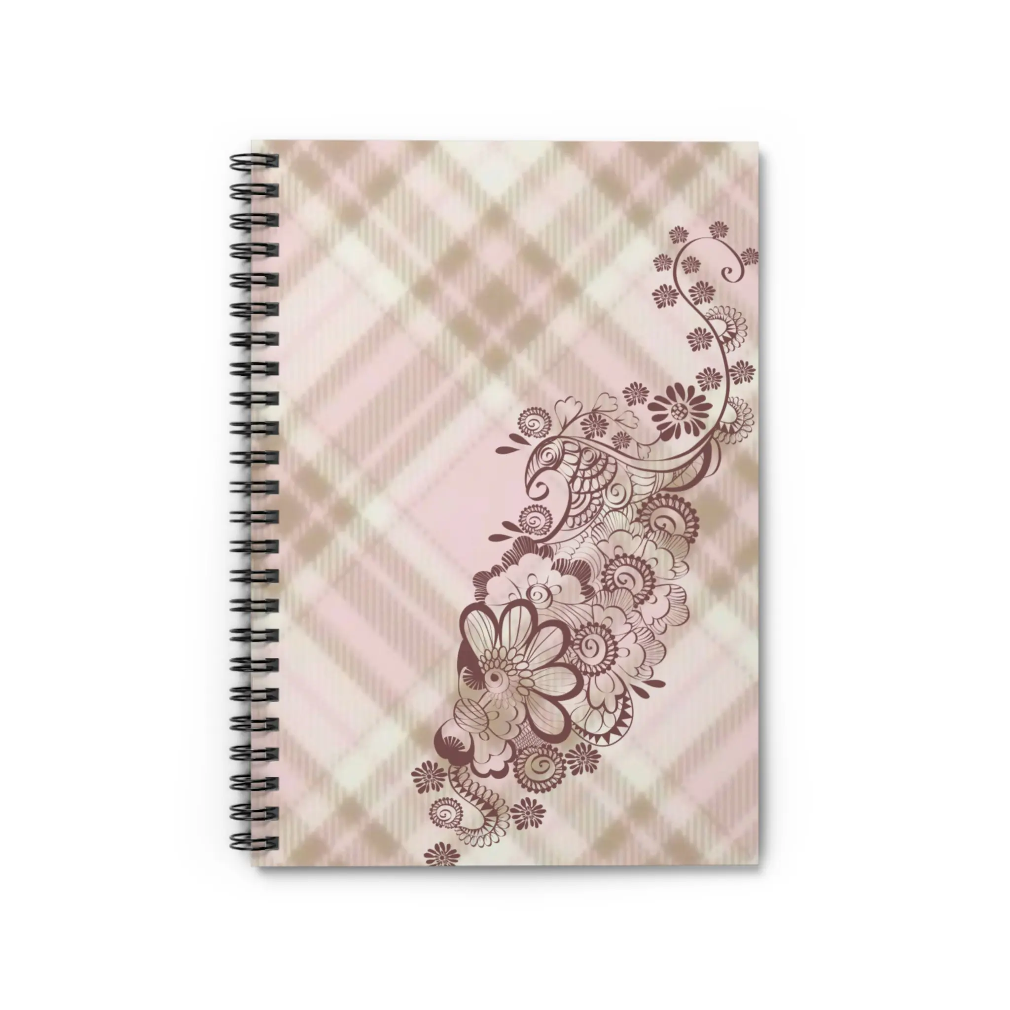 Pink Plaid Floral Spiral Notebook Ruled y2k