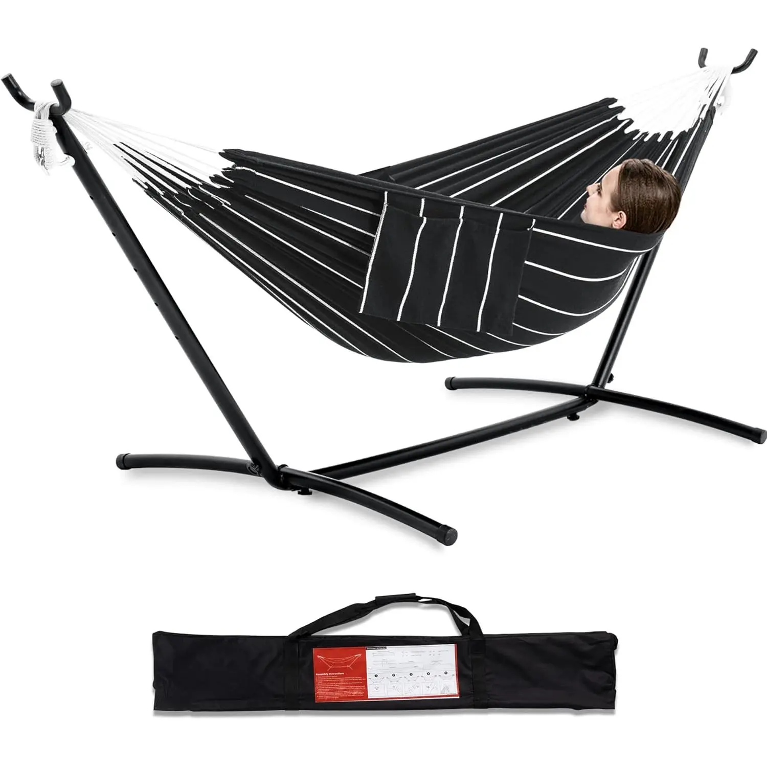 Double Hammock with Space Saving Steel Stand 2 Person Heavy Duty Garden Yard Outdoor 450lb Capacity Hammocks and Portable Carrying Bag (Chasm)