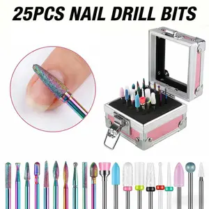 Nail polishing head set made of tungsten steel and ceramic; professional nail removal, polishing, and engraving/grinding; suitable for crystal gel nails; includes storage box