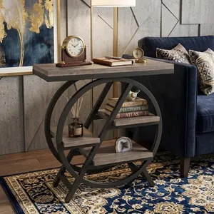 4-Tier End Table for Living Room, Narrow Side Table with Storage, Rustic Brown Wood Sofa Table with Metal Frame, Industrial Nightstand & Bedside Table for Bedroom, Space-Saving Storage Organizer