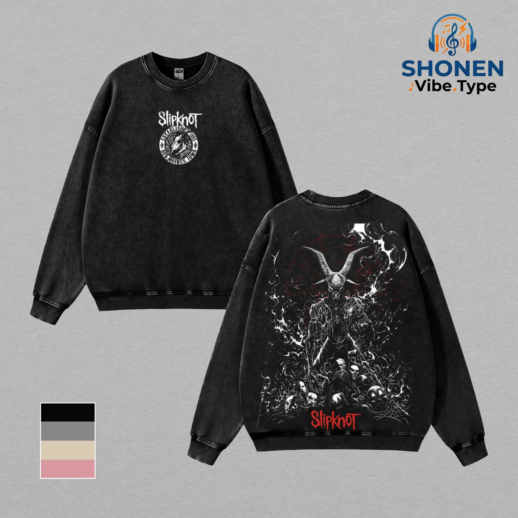 Slipknot Baphomet Demon Vintage Stone Wash T-Shirt, Hoodie & Sweatshirt, Oversized Heavyweight Sweater, Streetwear for Men, Heavy Metal Band Merch Outfits, Plus Size Goth